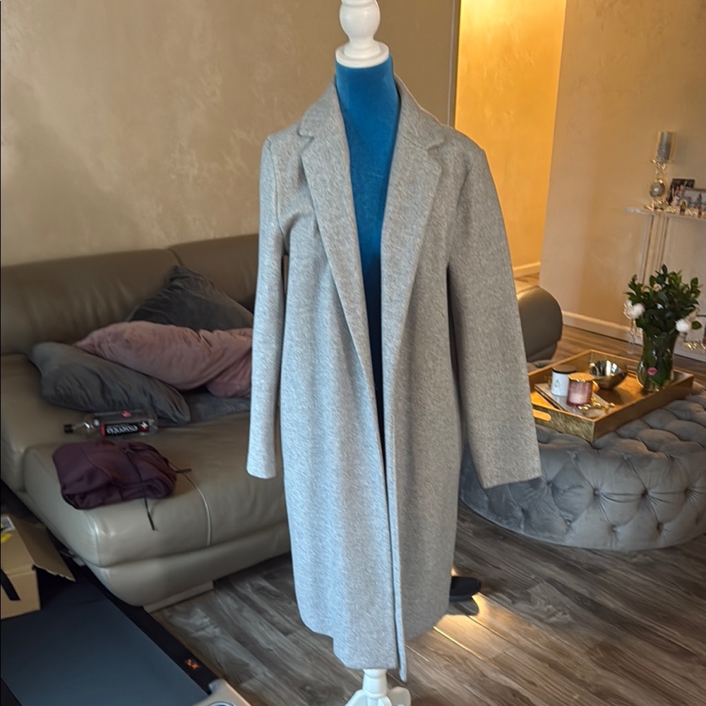 Zara Gray Trench Coat Oversized Wool Blend